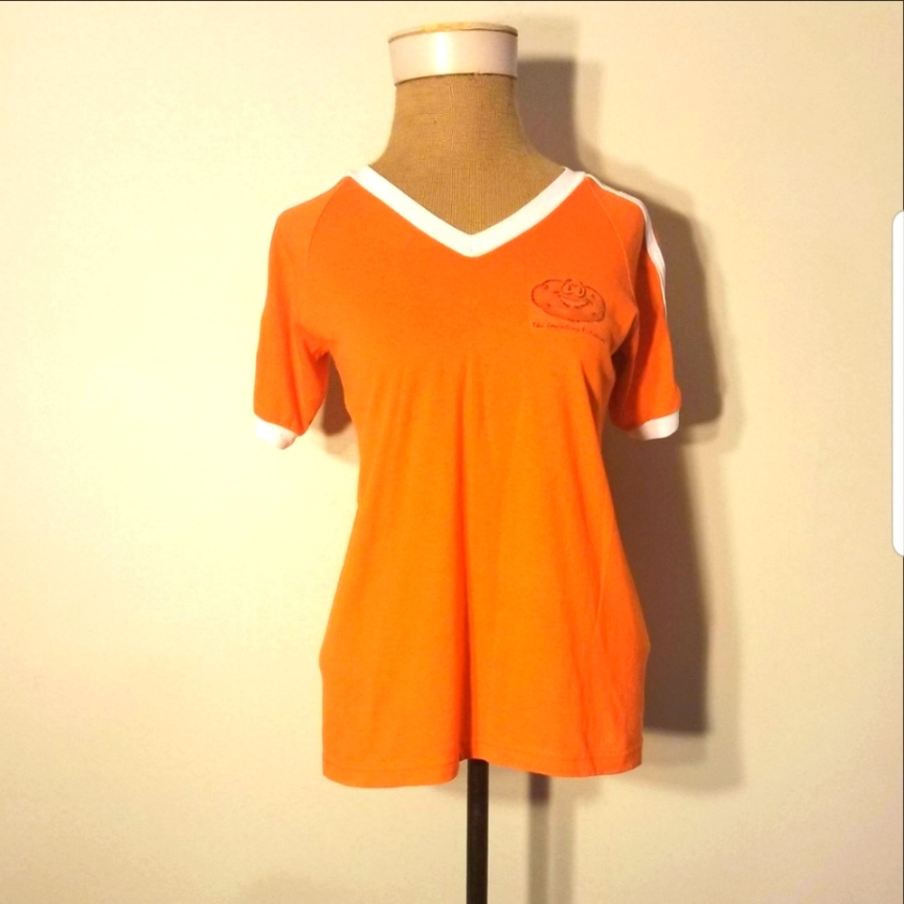 Vtg 90s Baseball Ringer Tee Size Youth L. Orange & White "The Smashing Potatoes